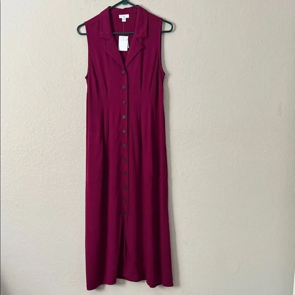 NWT J. Jill Magenta Sleeveless Button-Front Maxi Winterberry Dress in Size S